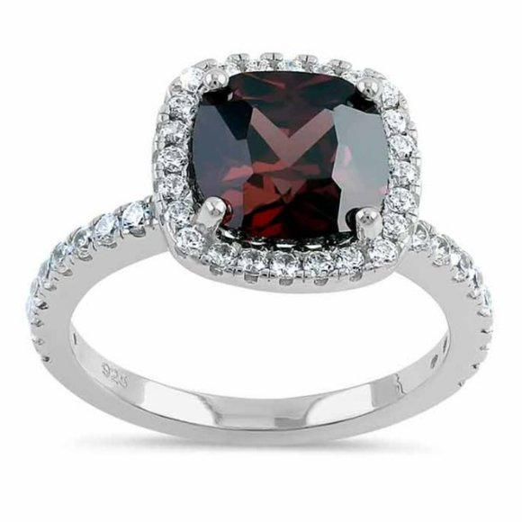 925 STERLING SILVER Cushion Cut Chocolate CZ Halo Ring - Picture 15 of 15